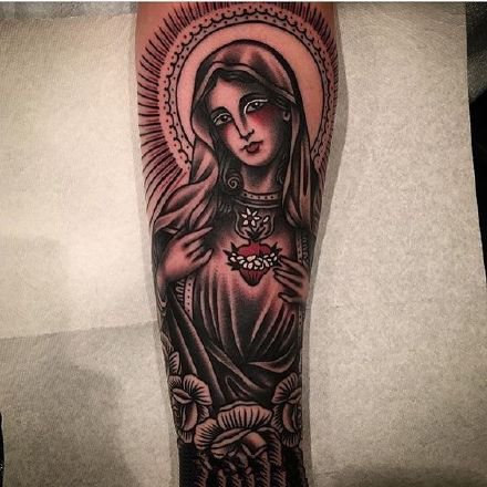 圣母纹身 Oldschool风格的西方宗教圣母纹身图案