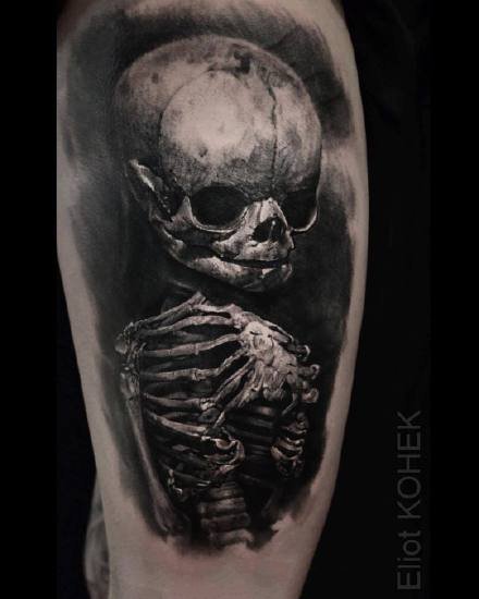 欧美超暗黑的写实骷髅等纹身图