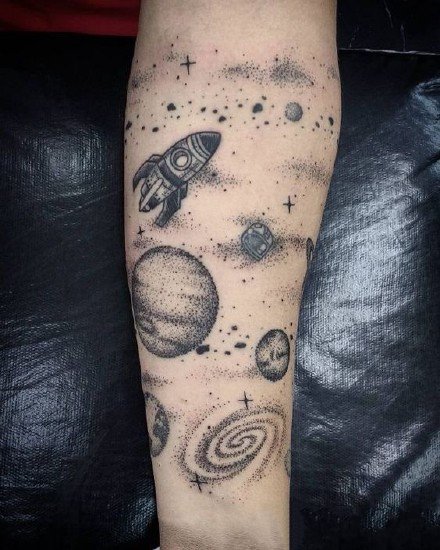 星球宇宙纹身 经典的一组点刺星球纹身图案
