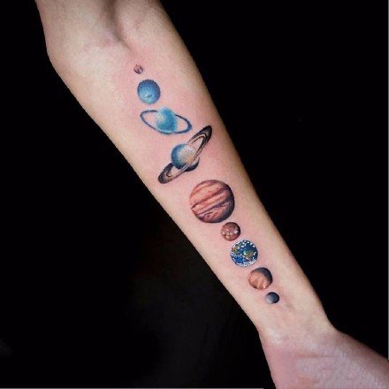 星球宇宙纹身 经典的一组点刺星球纹身图案