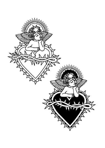 小天使纹身 可爱的一组简约西方小天使图案