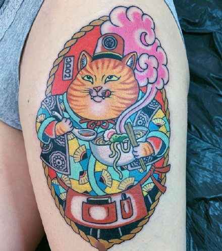 日式传统风格的老鼠和猫等彩色纹身图