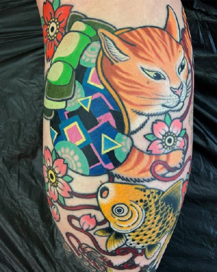 日式传统风格的老鼠和猫等彩色纹身图