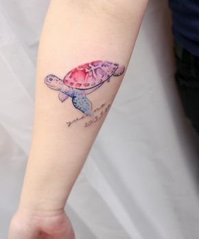 小海龟纹身 很小清新的彩色小海龟纹身图片