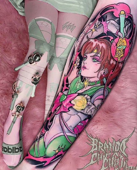 漫画纹身 日漫粉色风格的一组女郎纹身图片