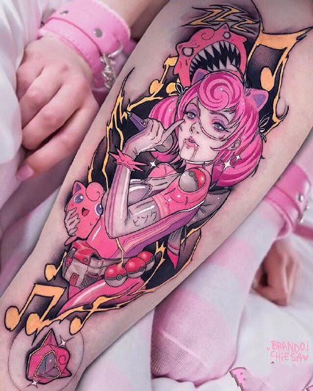 漫画纹身 日漫粉色风格的一组女郎纹身图片