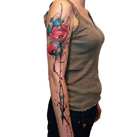 水彩纹身 9款手臂上抽象感觉的水彩风格纹身图案