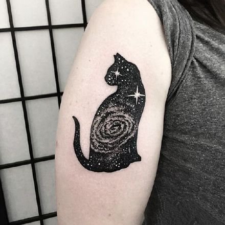 黑色猫纹身 9款黑色的一组猫主题纹身图片