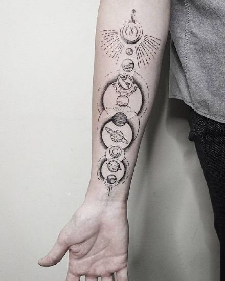 小星球纹身 小臂胳膊上的漂亮星球主题纹身图案