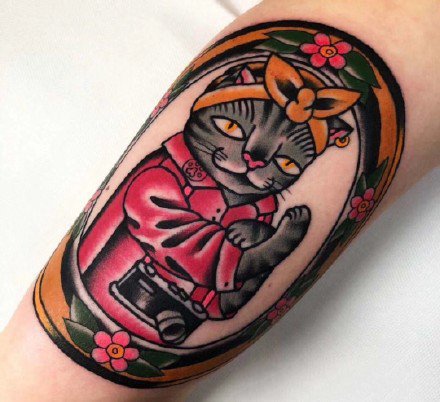 oldschool小猫咪纹身 school风格的9款猫主题纹身图片
