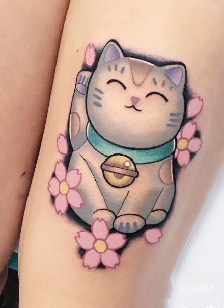 可爱的一组招财猫刺青纹身图片