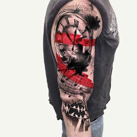 黑灰+红色的一组创意纹身设计图片
