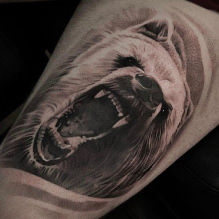 黑灰色的一组动物头像纹身图案欣赏
