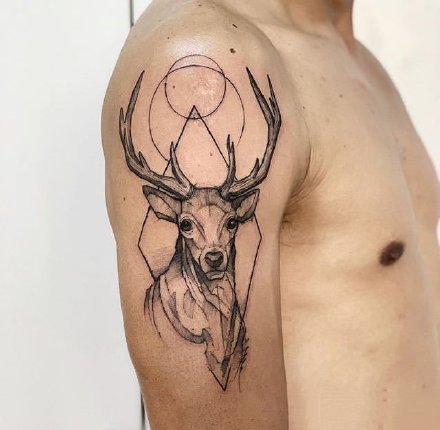 好看的一组9张小鹿头主题刺青纹身图片