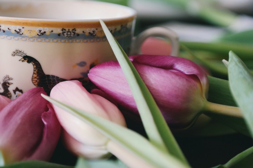 桌子上的咖啡和鲜花的图片(19张)