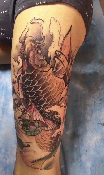 招财鲤鱼纹身 9款包臂包腿的招财鲤鱼纹身图案作品