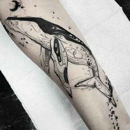 9款黑灰色的点刺鲸鱼纹身图案