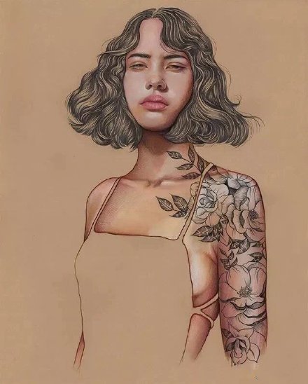 素描插画纹身女郎-西班牙艺术家Elena Pancorbo作品