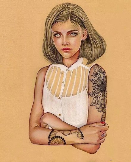 素描插画纹身女郎-西班牙艺术家Elena Pancorbo作品