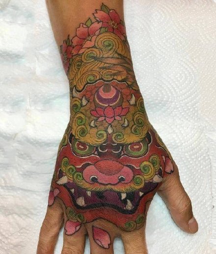 传统6款小腿唐狮纹身图案-越南纹身师Jun Teppei作品