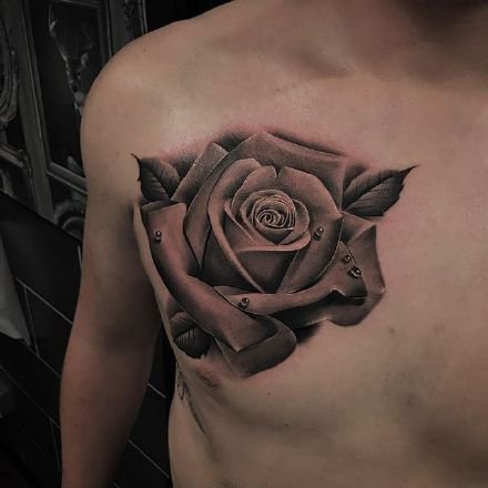 9款黑灰写实的逼真玫瑰花纹身图案