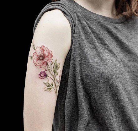 18款淡淡彩色的小臂花卉纹身图片