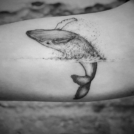 鲸鱼刺青 9款黑灰适合女生的点刺鲸鱼纹身图片