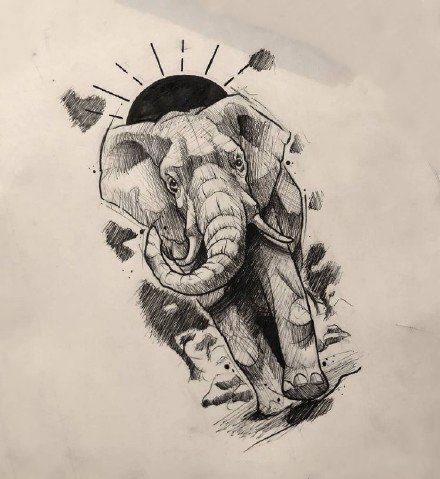 大象刺青 9款小清新素描速写风的大象纹身图片