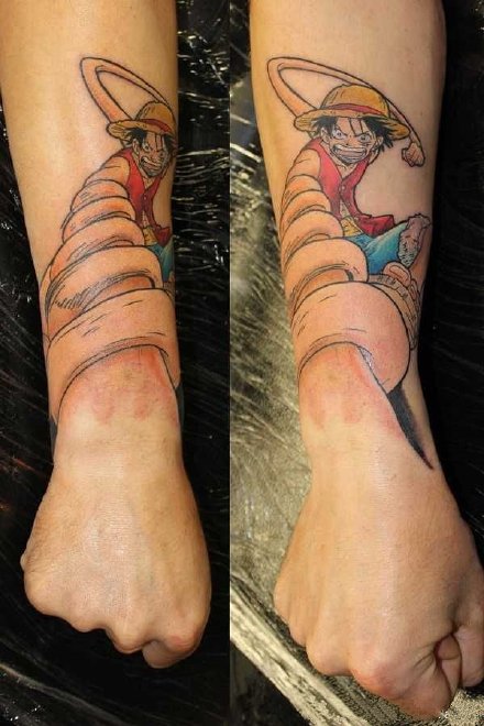 13张小腿等部位的海贼王路飞索隆艾斯纹身图案