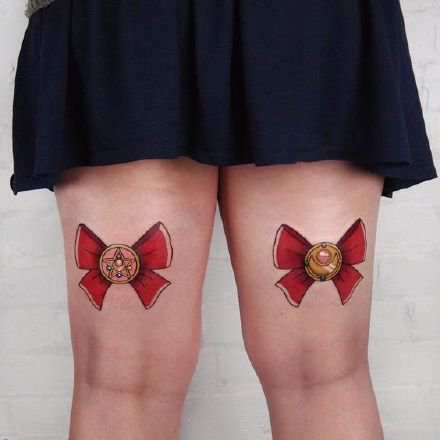 蝴蝶结纹身 9张漂亮的女生双腿蝴蝶结纹身图案