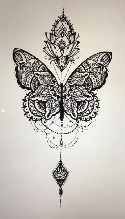纹身蝴蝶素材 一组女生漂亮的蝴蝶纹身手稿和作品