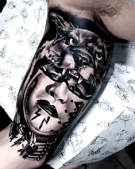 一组比较酷的黑灰人物肖像写实纹身图案欣赏