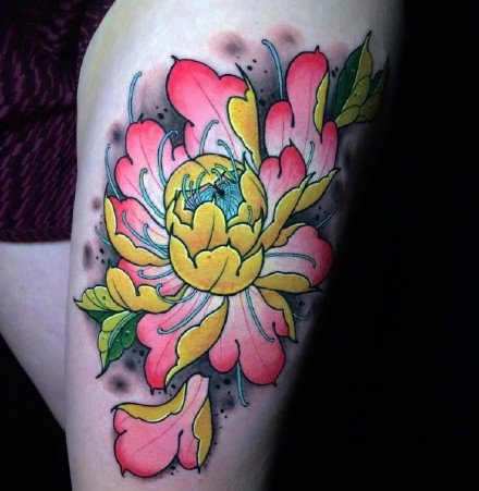 传统的9款彩色莲花牡丹等花卉纹身图案