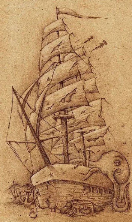 帆船纹身 10款好看的帆船纹身手稿和图案作品