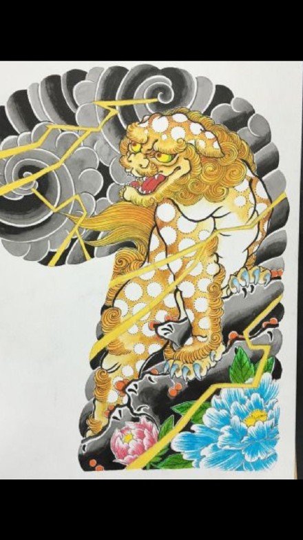 纹身唐狮图案 14款传统的唐狮纹身图片和手稿素材