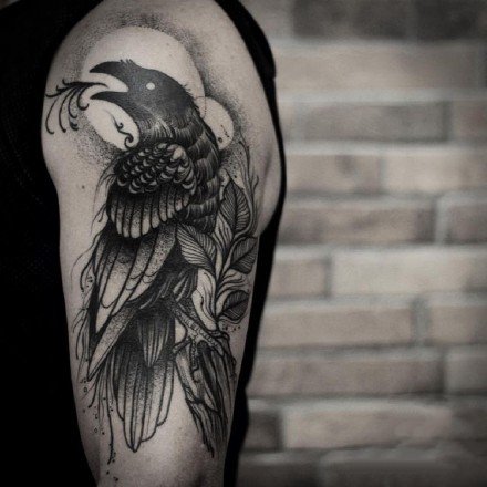 暗黑乌鸦纹身 9款暗黑色风格的乌鸦纹身作品图片