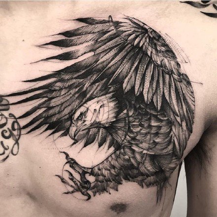 胸部老鹰纹身 6款黑色的胸部飞鹰纹身图案