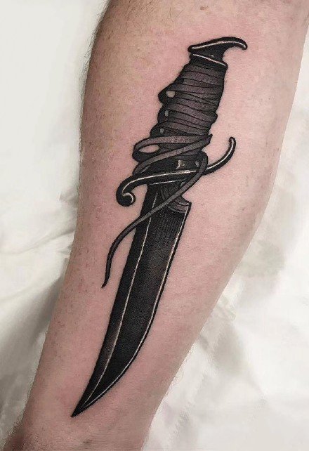 匕首刺青 9款黑色的小臂小刀匕首纹身图案