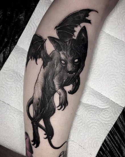 暗黑风格的9款猫纹身图案作品