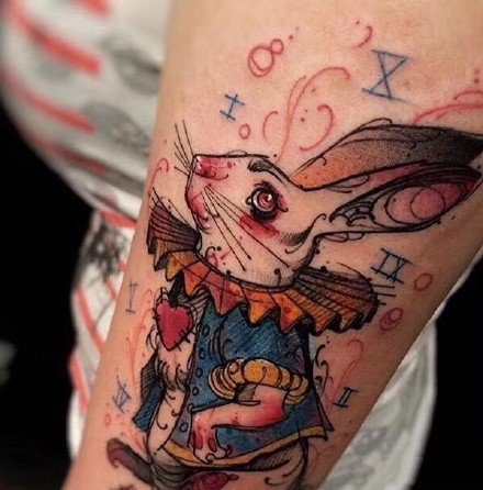 一组可爱的水彩小兔子纹身图案欣赏