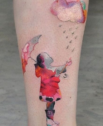 雨中情 下雨天打雨伞主题的一组纹身作品图案