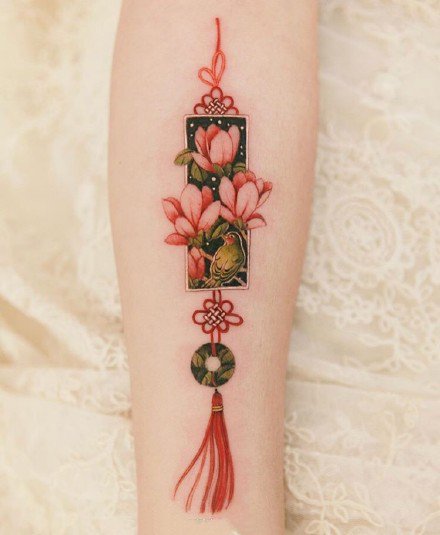 日式红色绳结主题的9款纹身图片