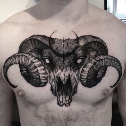 撒旦纹身 魔鬼撒旦的9款羊头大花胸纹身作品图案