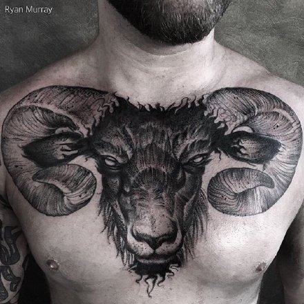 撒旦纹身 魔鬼撒旦的9款羊头大花胸纹身作品图案