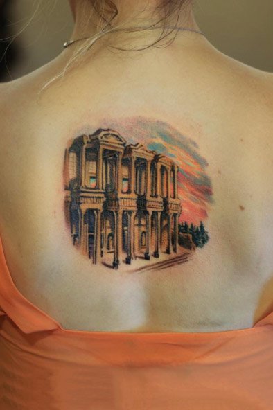 房子纹身 一组纪念房子和建筑的纹身作品图