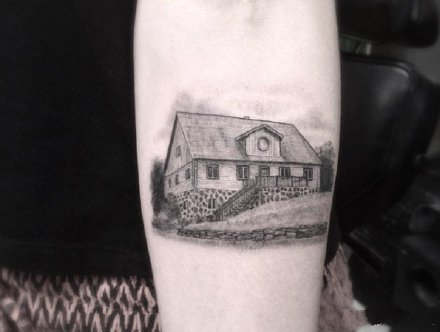 房子纹身 一组纪念房子和建筑的纹身作品图