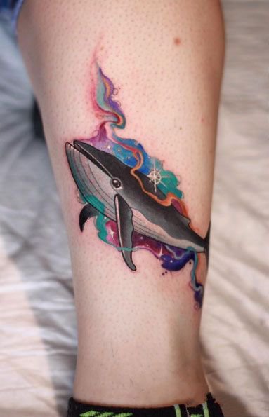 纹身鲸鱼 9款大海中的蓝鲸等好看鲸鱼纹身图片