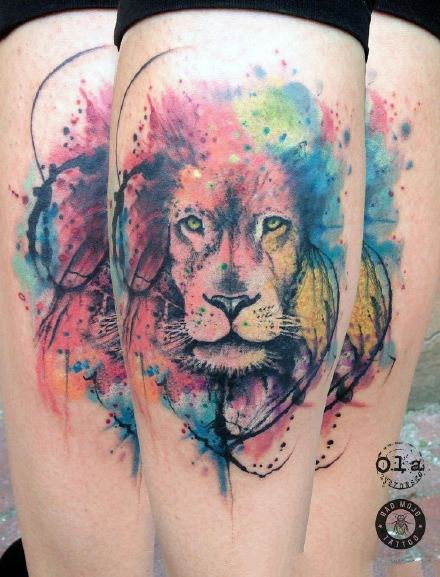 狮头纹身 好看的9款水彩色狮子头纹身图案