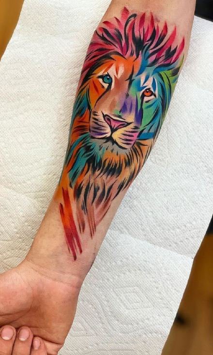 狮头纹身 好看的9款水彩色狮子头纹身图案