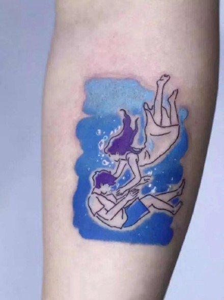 治愈系的一组蓝色纹身作品图片